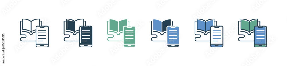 Poster read book mobile icon set education online study course vector open book with smartphone learning do