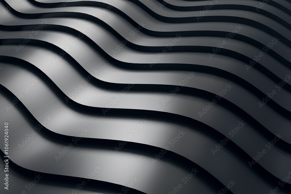 Poster abstract mat metallic dark color wavy volumetric background. 3d rendering