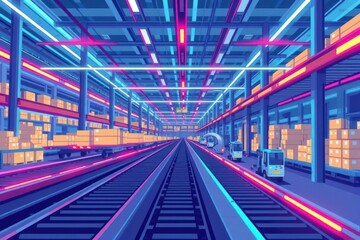 Fototapeta premium Neon Warehouse Interior