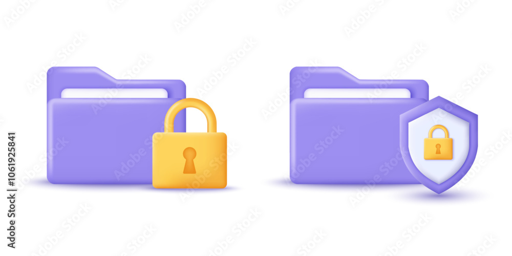 Aufkleber 3D Data and Information Protection. Document with padlock and shield, Secure and privacy technology concept. 3D object on isolated vector render background.