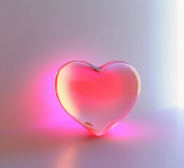 Glowing heart-shaped glass object with vibrant pink and orange lighting