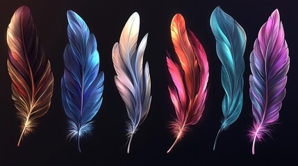 Obraz premium Elegant feather wings icon collection with realistic textures