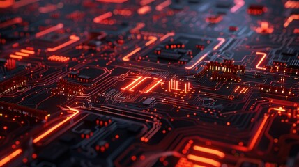 Obraz premium Circuit Board Starting the Process of Information Digitization and Computing .CPU Processor Neon Theme Visualization