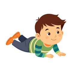 kid lay on floor on white background