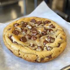 Freshly Baked Chocolate Chip and Pecan Cookie on Countertop