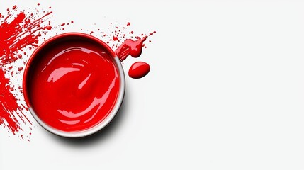 Vibrant Red Paint in a Bowl with Splash Effects