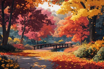 Obraz premium Autumn Bridge in the City Park