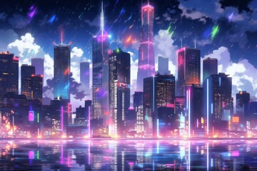 Obraz premium Futuristic Cityscape with Neon Lights.