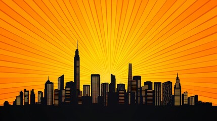 Fototapeta premium Vibrant Sunset Over City Skyline Silhouette