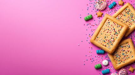 Colorful Cookies and Sprinkles on Pink Background