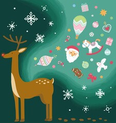 Rudolph and the Dreaming Christmas Ornament Illustration