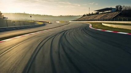 Apex of a Challenging Corner with Tire Marks - Technical Focus, No Cars on Track - Powered by Adobe