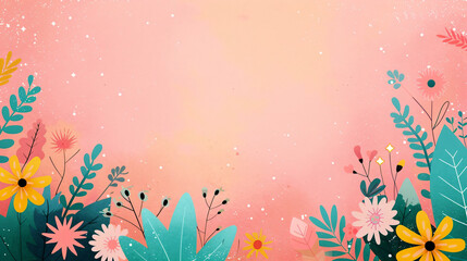 Colorful floral arrangement with pastel pink background and abstract details with copy space.