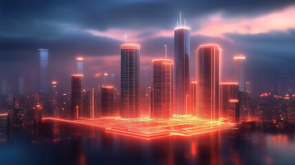 Fototapeta premium Smart City of the Future: Advanced Technology, Urban Networks, and Connected Living for Modern City Infrastructure and Sustainable Growth