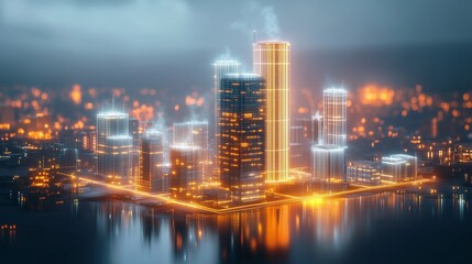 Obraz premium Smart City of the Future: Advanced Technology, Urban Networks, and Connected Living for Modern City Infrastructure and Sustainable Growth