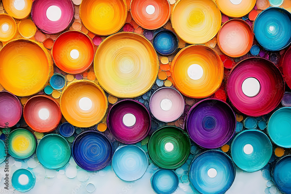 Poster a colorful abstract painting with many circles of different sizes and colors