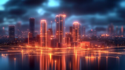 Fototapeta premium Smart City of the Future: Advanced Technology, Urban Networks, and Connected Living for Modern City Infrastructure and Sustainable Growth