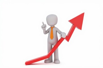 3d man red arrow success chart on white background.