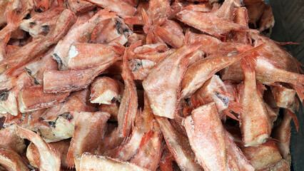 frozen fish in the refrigerator in a store on the counter