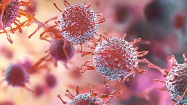 Microscopic Cancer Cells: A detailed 3D rendering of cancerous cells, vividly illustrating their intricate structure and aggressive nature.  A powerful visual for medical research, education.