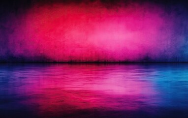 A vibrant gradient of pink and blue hues reflects on a smooth surface, creating a dynamic, abstract atmosphere.