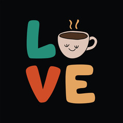 love typography with cup silhouette 