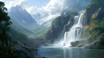 Fototapeta premium Majestic Waterfall in Mountain Landscape