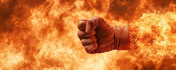 A powerful fist, engulfed in flames, symbolizing strength, rage, and energy. Ideal for themes of empowerment and resilience.