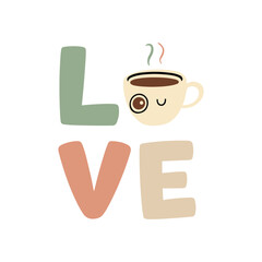 love typography with cup silhouette 