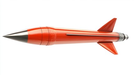 Missile with sleek warhead and aerodynamic fins, symbolizing defense strength, isolated on white background