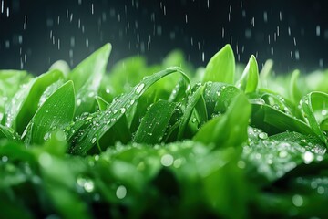 Close-Up Macro Photography of a Single Dewdrop on Grass with Nature Reflections and Sharp Contrast, Beautiful Green Leaf Texture, Water Droplet, Macro Photography, Nature Photography, Dew, Rain