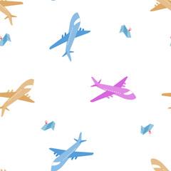 Cute and colorful aero planes seamless pattern for background or decoration.