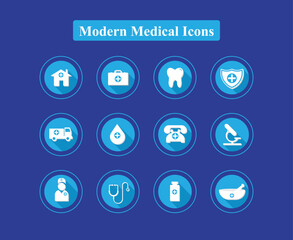 Blue and white medical icons with a 3D-styled look and subtle shadows on round blue backgrounds, creating a clean and professional appearance for healthcare visuals.