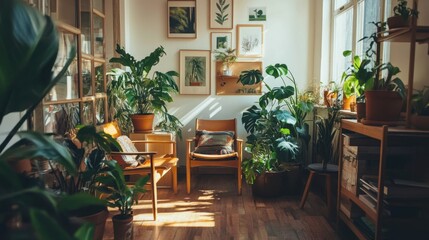 Fototapeta premium Cozy Indoor Plant Living Room Decor