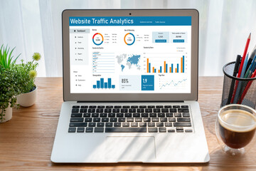 Computer software for website traffic analytics data on computer screen. Concept of SEO search...