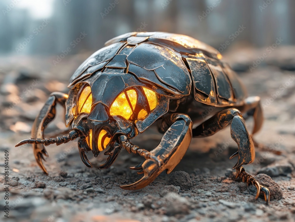 Poster stunning macro photography of a beetle's metallic shell with high contrast close-up details this clo
