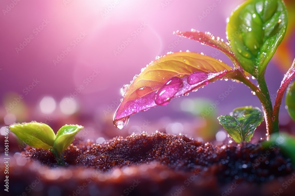 Poster stunning macro photography of a dewdrop hanging from a leaf edge, showcasing intense contrast and th
