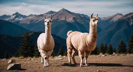 Llama standing in mountains 