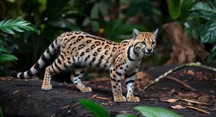 Ocelot prowling in jungle 