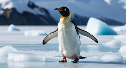 Fototapeta premium Penguin sliding on ice 