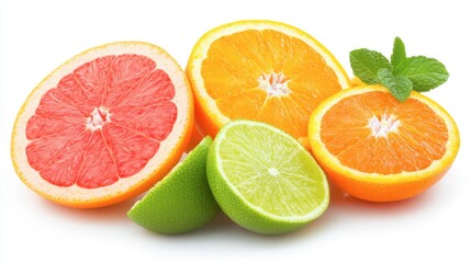 Fresh Citrus Fruits on White Background