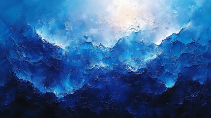 An abstract painting of blue waves, evoking a sense of calm and depth.