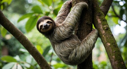 Fototapeta premium Sloth hanging from a tree 