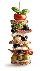 Obraz premium Food, Club Sandwich, Photo Realistic, on White Background, Abstract Image, Texture, Pattern Background, Wallpaper, Cover and Screen of Smartphone, PC, Laptop, 9:16 and 16:9 Format