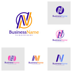 Set of Modern letter AV logo design vector. Creative A V N logo concepts template