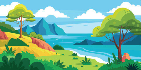 landscape with trees and sea vector illustration