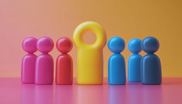 Colorful 3D rendering of a magnet attracting a new team member, showcasing the employee recruitment concept with a modern and playful design