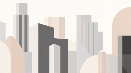 Simple and minimalist cityscape with tall buildings in neutral color palette.