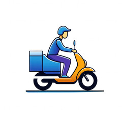 Riding into Delivery Day - Dynamic Cartoon Character on Motor Scooter with Blue Box