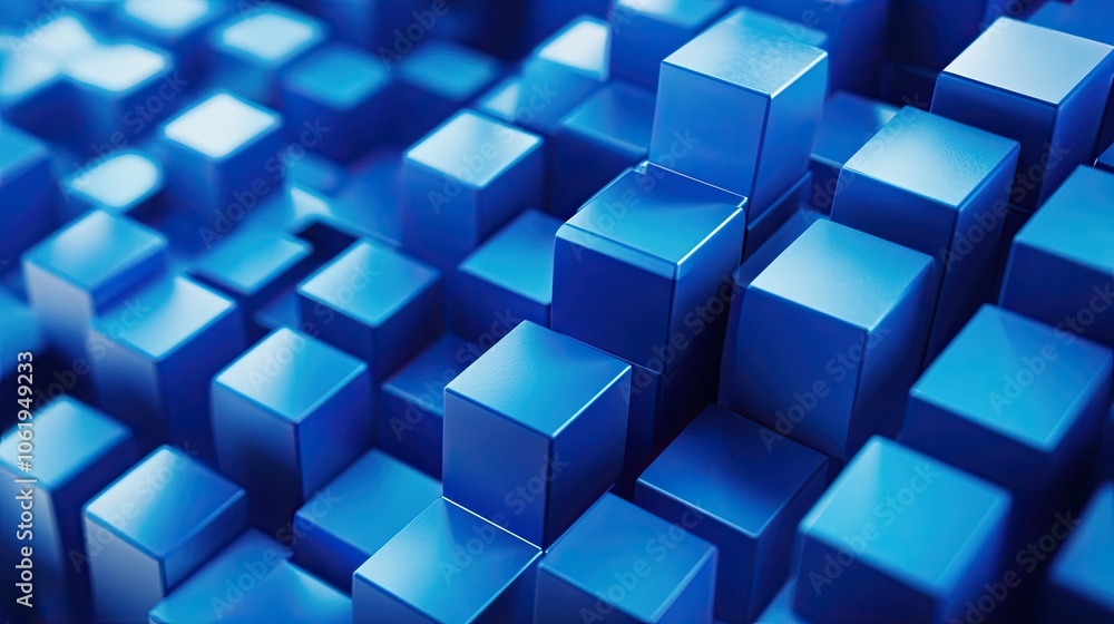 Fototapete blue-toned 3d cubes creating a dynamic, textured background with ample space for placing text or pro